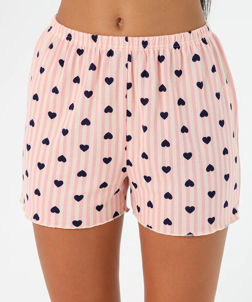 Pijama Feminino Listrado Corações Marisa Off White