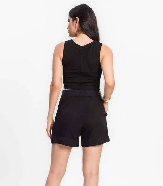 Shorts Feminino Em Viscose Creponada Endless Preto