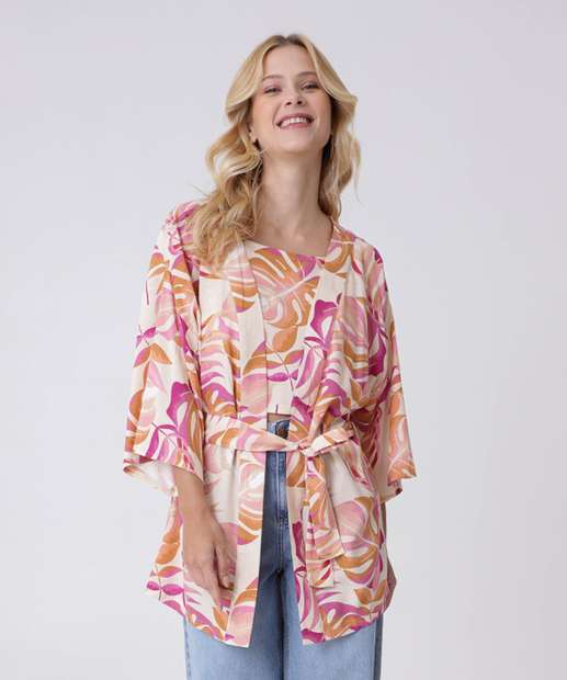Kimono Feminino Estampado Manga Curta Marisa