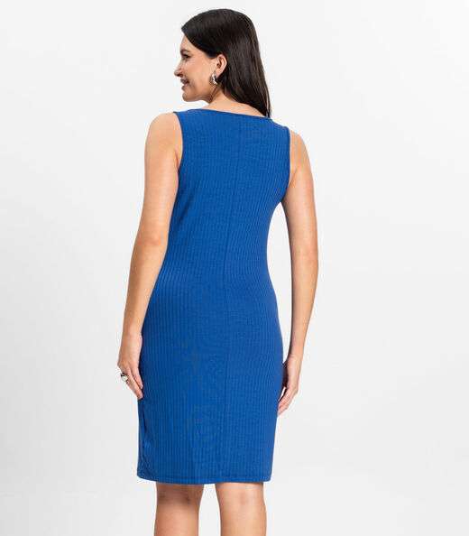 Vestido Curto Em Ribana Canelada Rovitex Azul