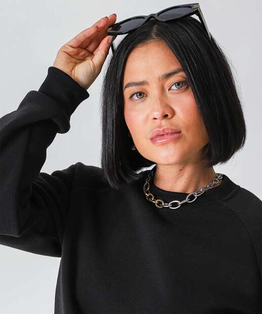 Blusão Feminino Moletom Flanelado Marisa Preto