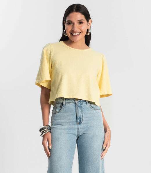 Image_Blusa Feminina Manga Franzida Rovitex Amarelo