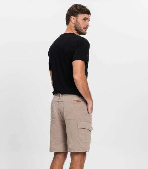 Bermuda Masculina Sarja Com Bolsos Cargo  Shift Bege