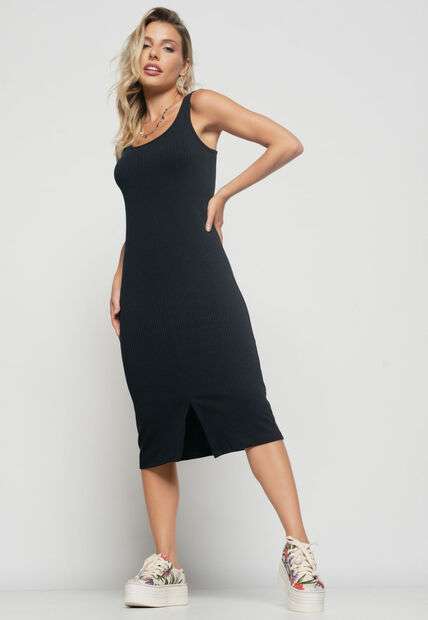 Image_Vestido  Midi Fenda Canelado Preto