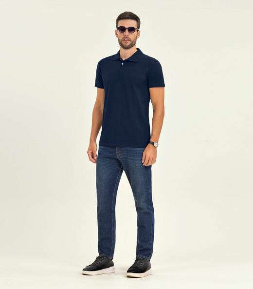Camisa Polo Básica Masculina Diametro Azul