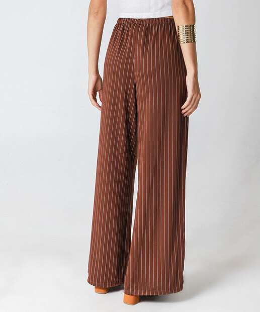 Calça Pantalona Feminina Listrada Marisa Marrom