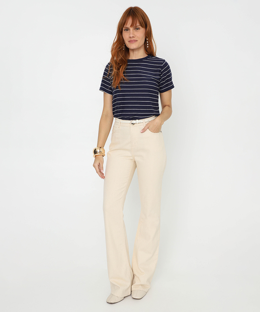 Blusa Feminina Listrada Manga Curta Marisa Azul