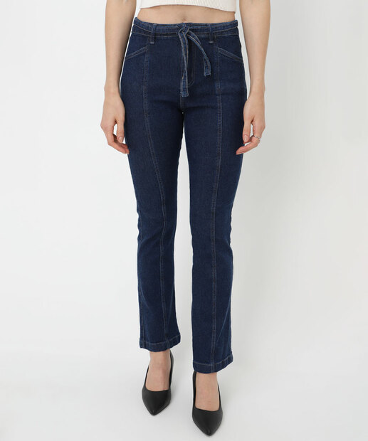 Calça Jeans Reta Feminina Amarrração Biotipo Azul