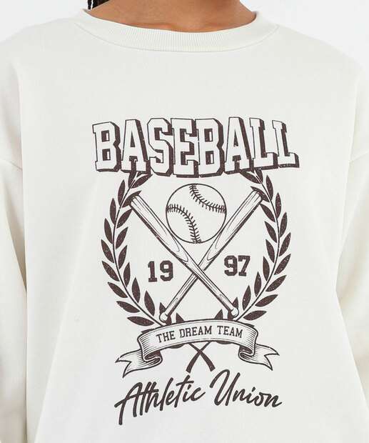 Blusão Feminino Moletom Estampado Alongado Marisa Off White