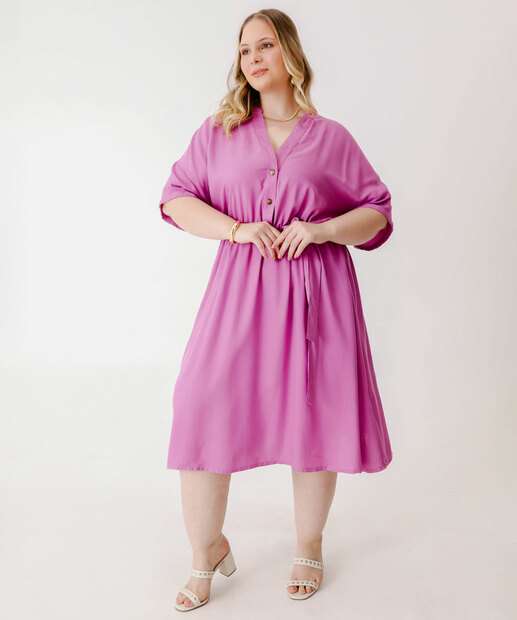 Vestido Plus Size Feminino Botões Manga Curta Marisa