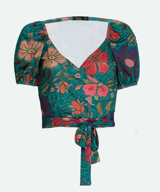 Blusa Feminina Transpassada Floral Amarração Marisa
