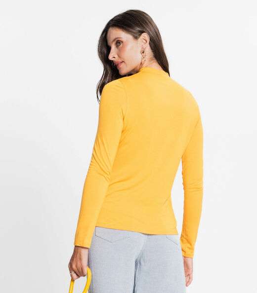 Blusa Feminina Manga Longa Gola Alta Rovitex Amarelo