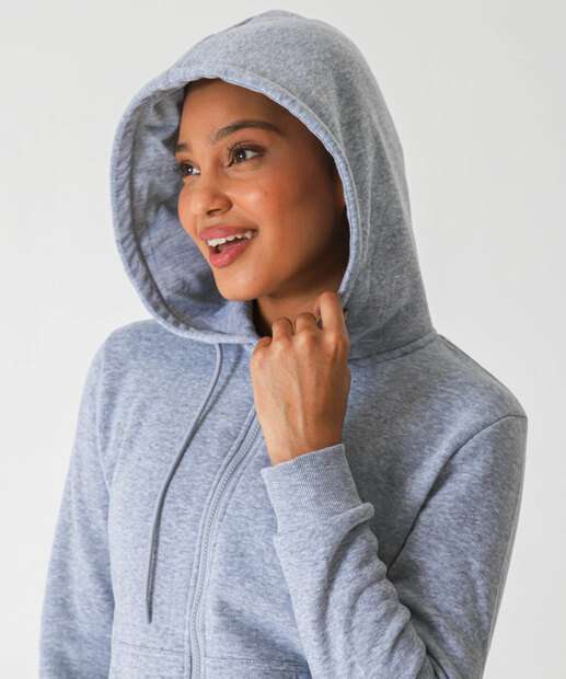 Casaco Feminino Fitness Moletom Mescla Marisa Cinza