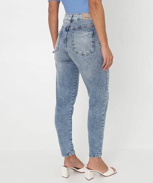 Calça Mom Jeans Bolsos Cintura Alta Sawary Azul