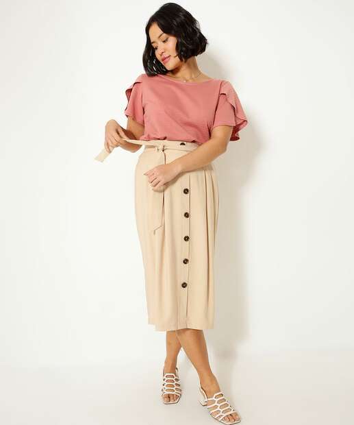 Blusa Feminina Textura Babado Manga Curta Marisa