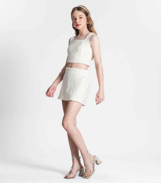Conjunto Juvenil Cropped e Shorts Saia Minty Bege