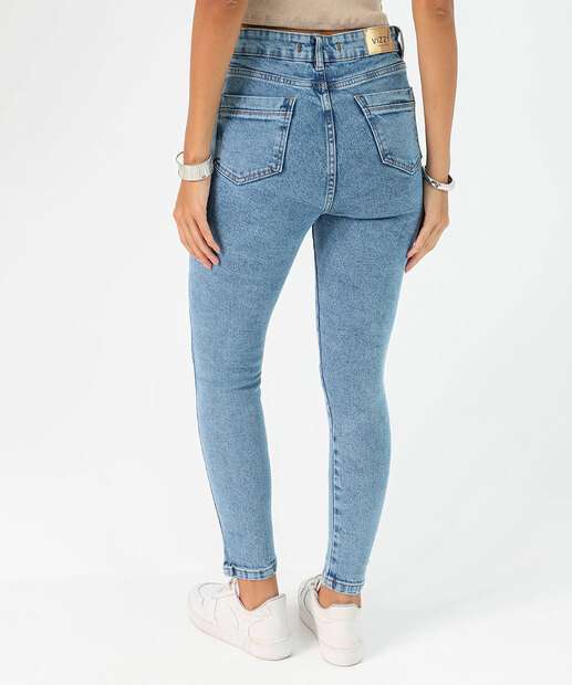 Calça Jeans Skinny Feminina Destroyed Azul