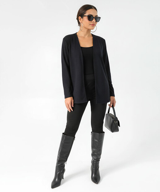 Cardigan Feminino Textura Alongado Marisa Preto