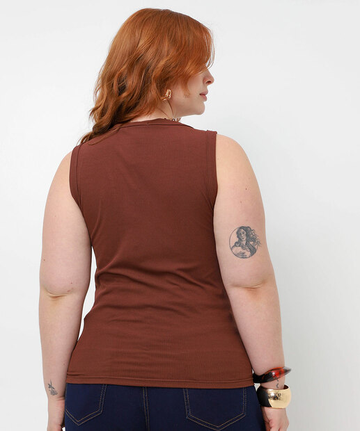 Blusa Regata Plus Size Canelada Marisa Marrom