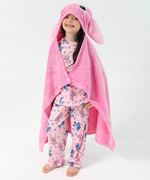 Manta Infantil Stitch Capuz Disney Rosa