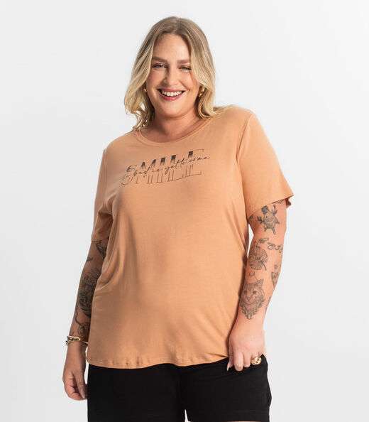 Camiseta Feminina Plus Size Secret Glam Marrom