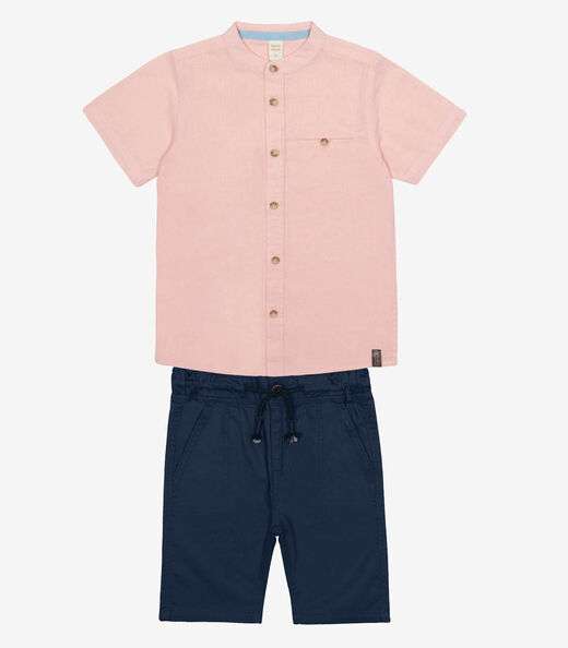 Conjunto Menino Camisa Com Bermuda Trick Nick Rosa