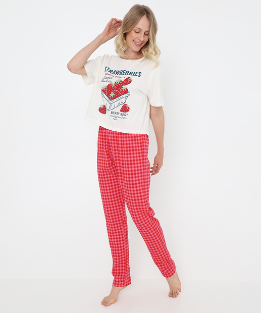 Image_Pijama Feminino Estampado Manga Curta Marisa Off White