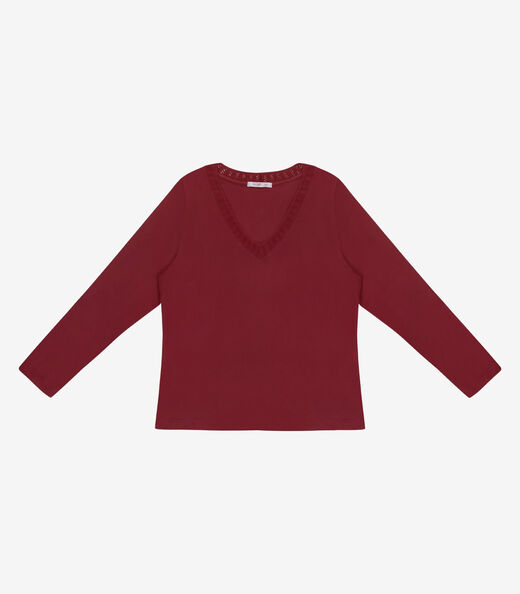 Blusa Manga Longa Visco Plus Size Secret Glam Vermelho