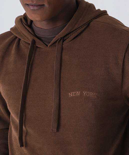 Blusão Masculino Moletom Canelado Marisa Marrom