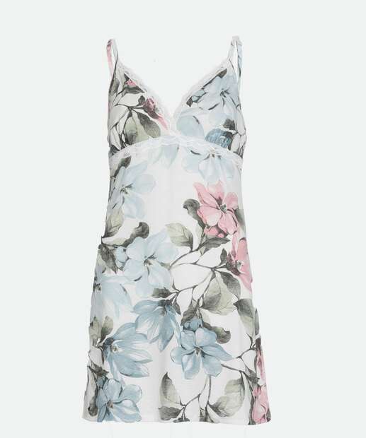 Camisola Floral Recorte Renda Alças Finas Marisa
