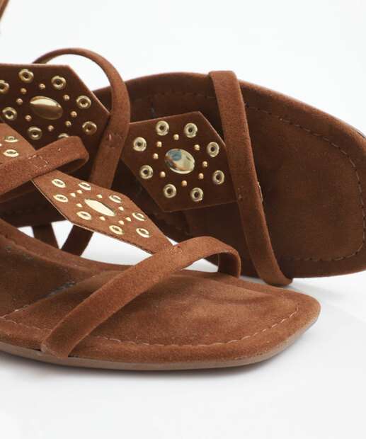 Sandália Feminina Salto Grosso Via Uno Marrom