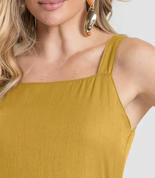 Vestido Midi em Viscose Rajada Dianna Amarelo