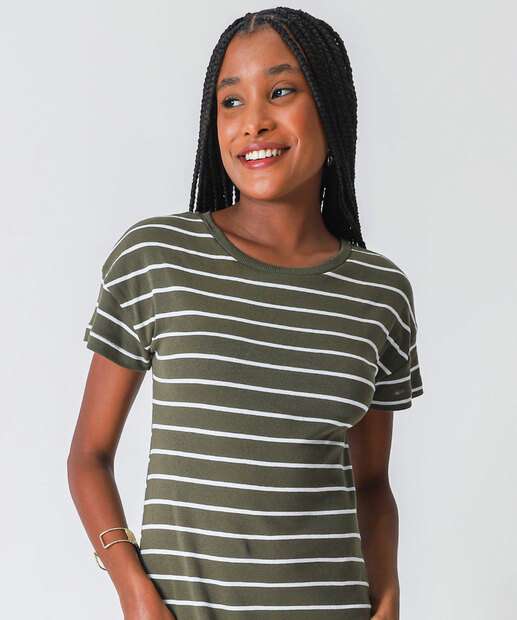 Vestido Midi Feminino Listrado Marisa Verde