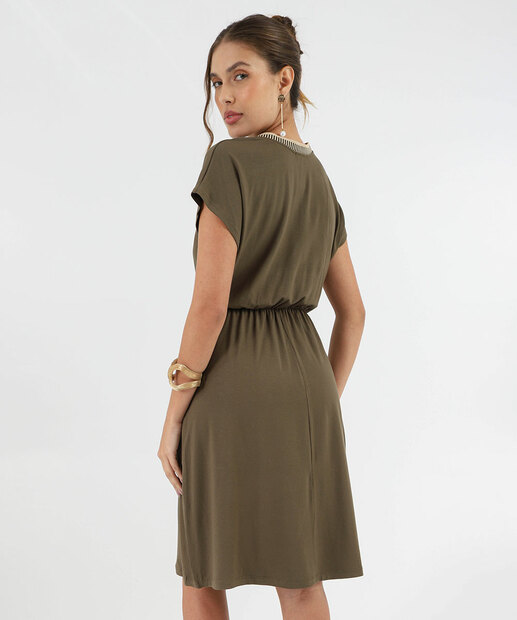 Vestido Feminino Manga Curta Marisa Verde