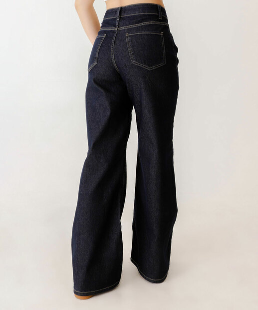 Calça Jeans Wide Leg Amaciada Feminina Marisa Azul 