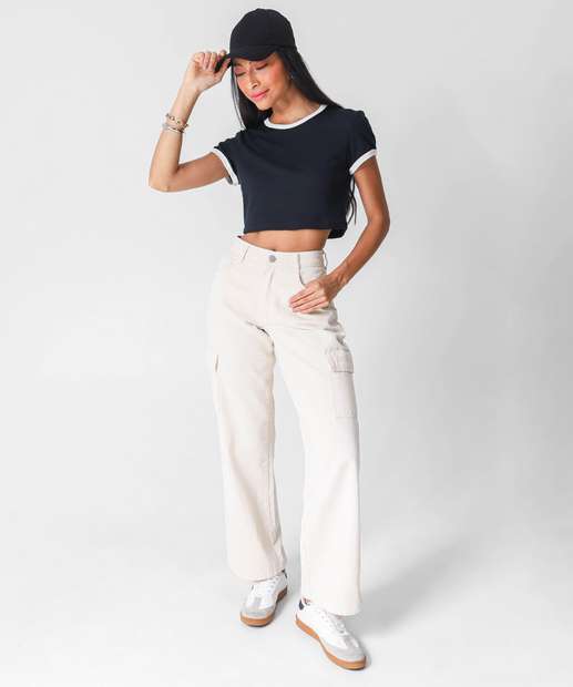 Blusa Cropped Feminina Canelada Marisa Preto