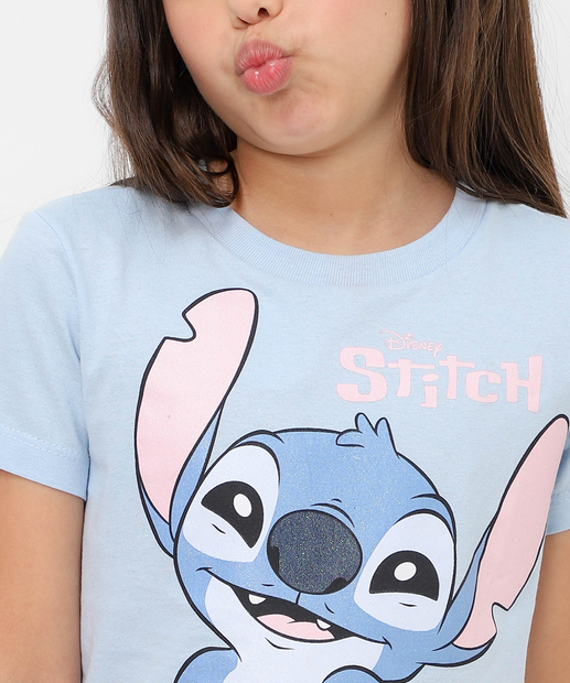 Blusa Infantil Bolsa Stitch Disney Tam 4 a 10 Azul