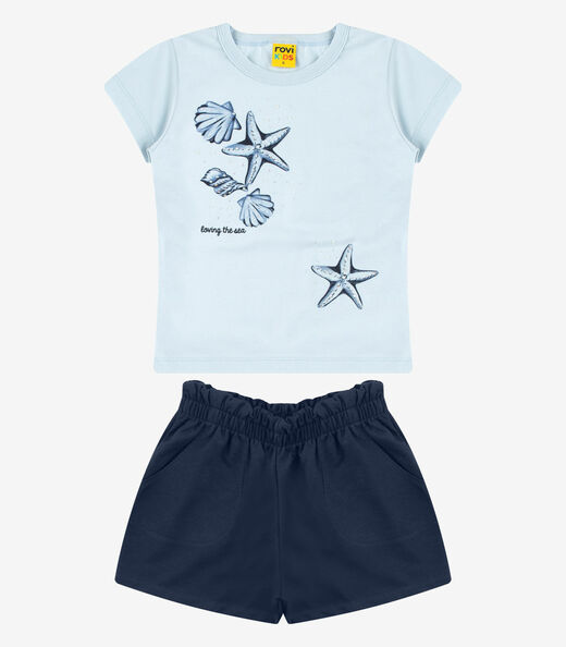 Conjunto Blusa Com Shorts Meia Malha Rovi Kids Azul