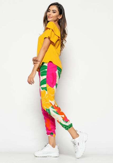 Blusa  Ombro A Ombro Canelada Mostarda