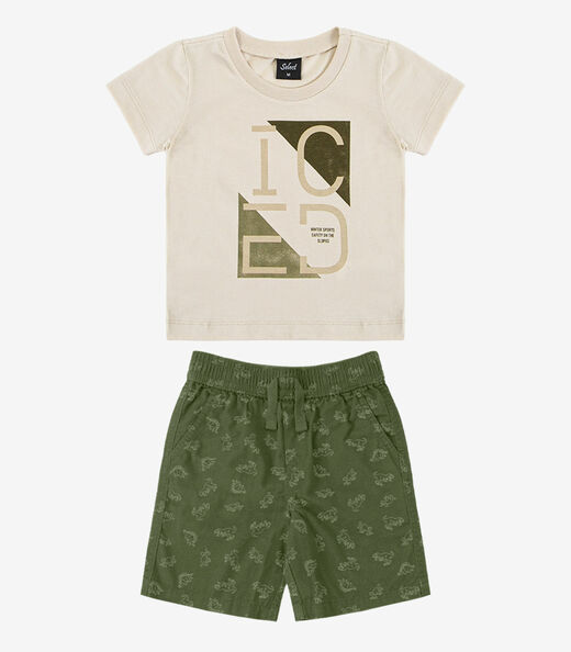 Conjunto Infantil Menino Curto Meia Malha Select Bege