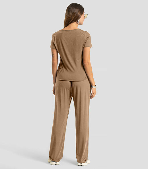 Conjunto Feminino Blusa E Calça Dianna Marrom