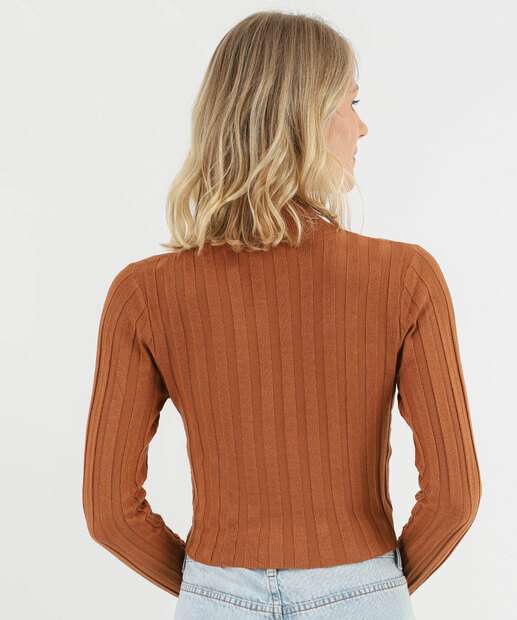 Suéter Feminino Cropped Gola Alta Marisa Marrom