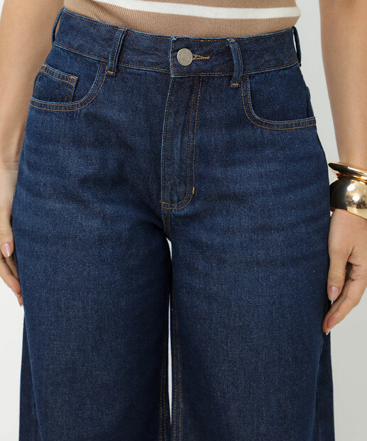Calça Jeans Wide Leg Feminina Marisa Azul