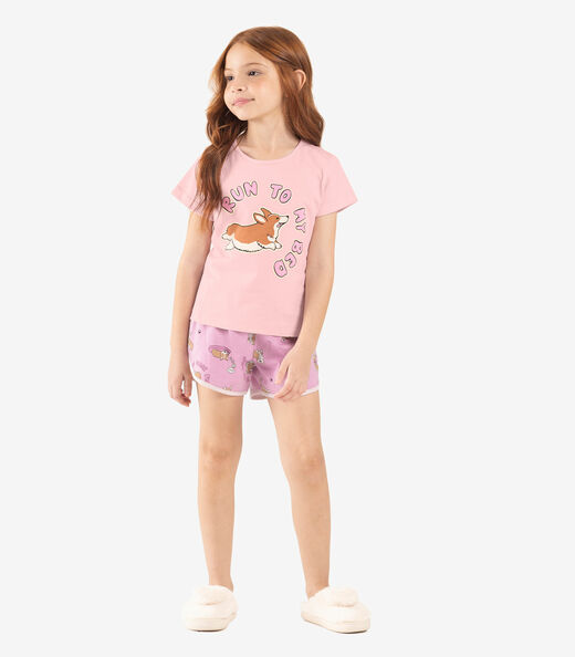 Pijama Infantil Menina Meia Malha Rovi Kids Rosa
