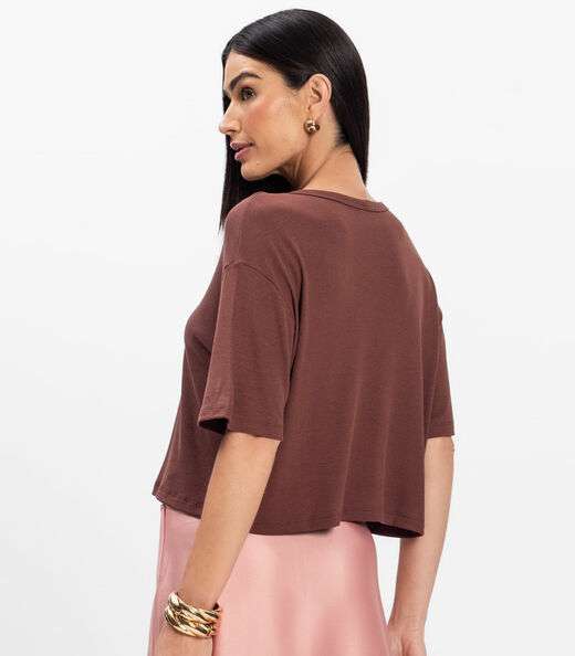 T- Shirt Feminina Canelada Infinita Cor Marrom