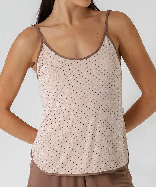 Baby Doll Liganete Estampa Poá Delrio Bege