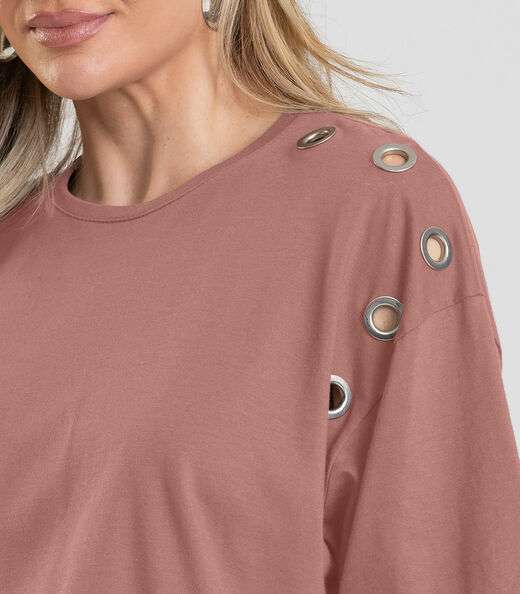 T- Shirt Oversized Feminina com Ilhós Dianna Rosa