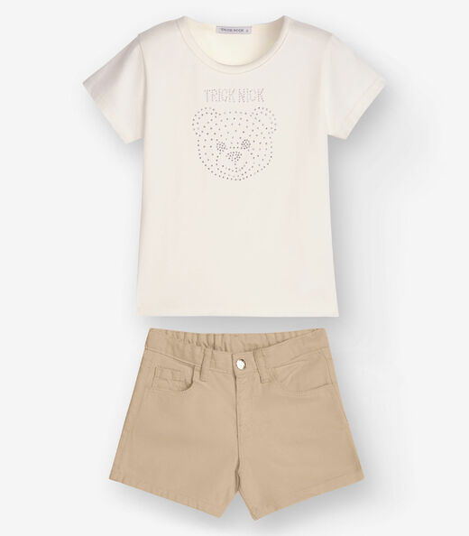 Conjunto Infantil Blusa Com Shorts Trick Nick Bege