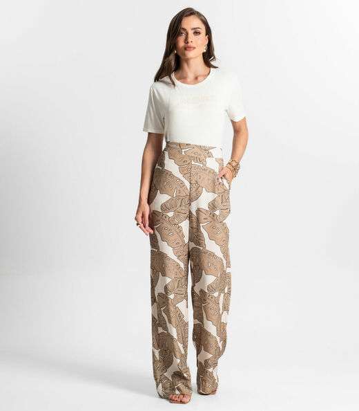Calça Feminina Pantalona Estampada Endless Marrom