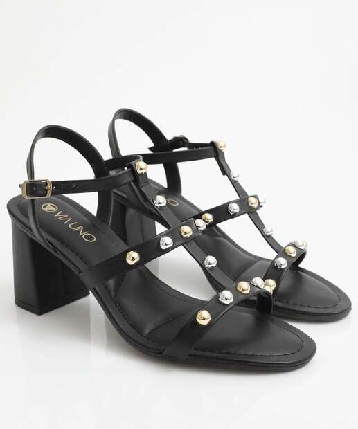 Sandália Salto Grosso Feminina Via Uno Preto